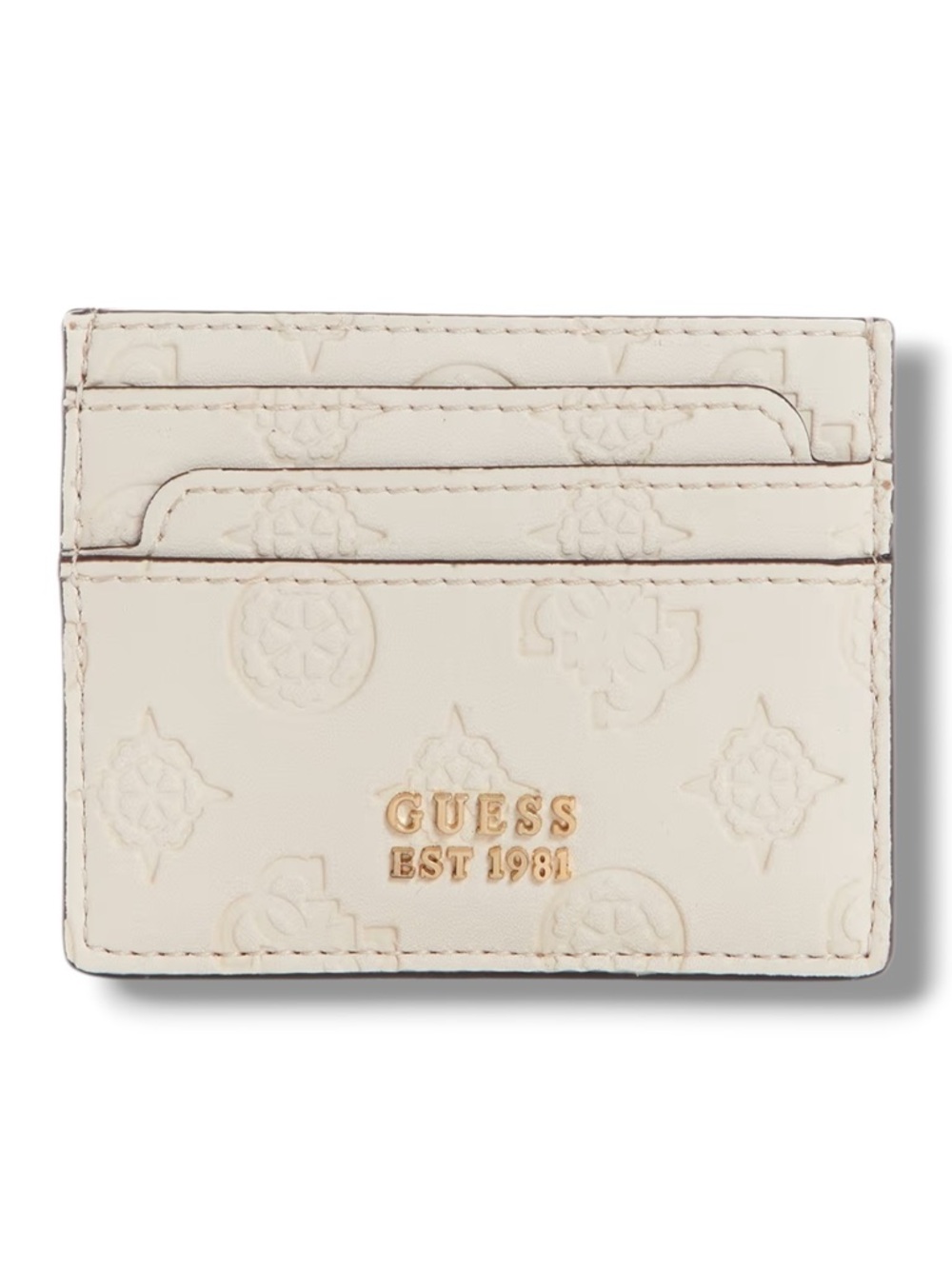 Guess Cream Embossed Card Case with Gold Logo